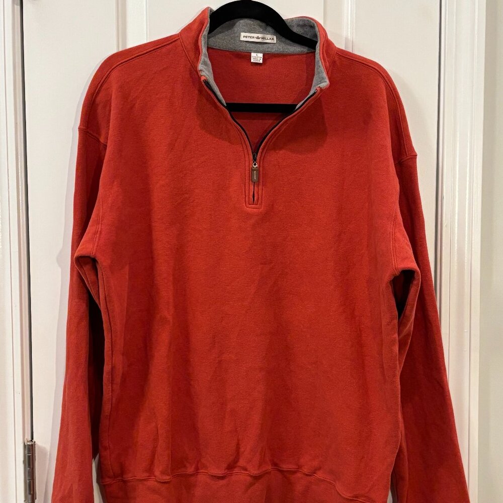 Peter Millar Large (L) Orange Quarter Zip Sweater Pullover